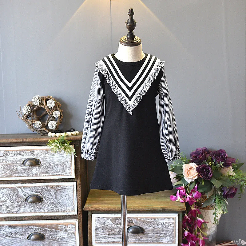 

Striped Navy Girls Dress O-neck Long Sleeve Kids Dresses for Girl Spring Fall Cotton Children Clothing Toddler Costume