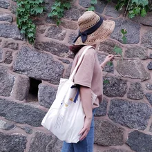 Хлопок Холст эко хозяйственная сумка наплечная печать серьги девушка лента бант MY67