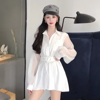 

Women's spring wear 2020 new loose stitching design sense niche perspective long-sleeved white shirt shirt tide