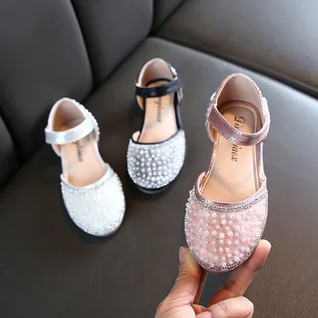 

AFDSWG little girl shoes spring and summer new sequin girl pearl dance shoes, princess shoes, sandal for children