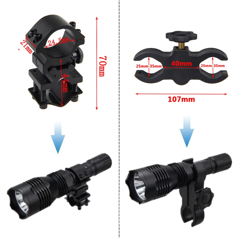 tático tocha resistente à água zoomable rifle lanterna com escopo montar