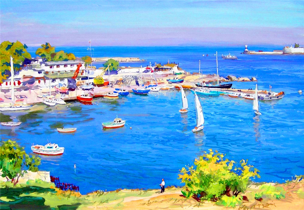 

Port View Theme DIY Oil Painting Paint by Numbers with 4050 Colorful Canvas and Inner Frame for Kill Time and Bored