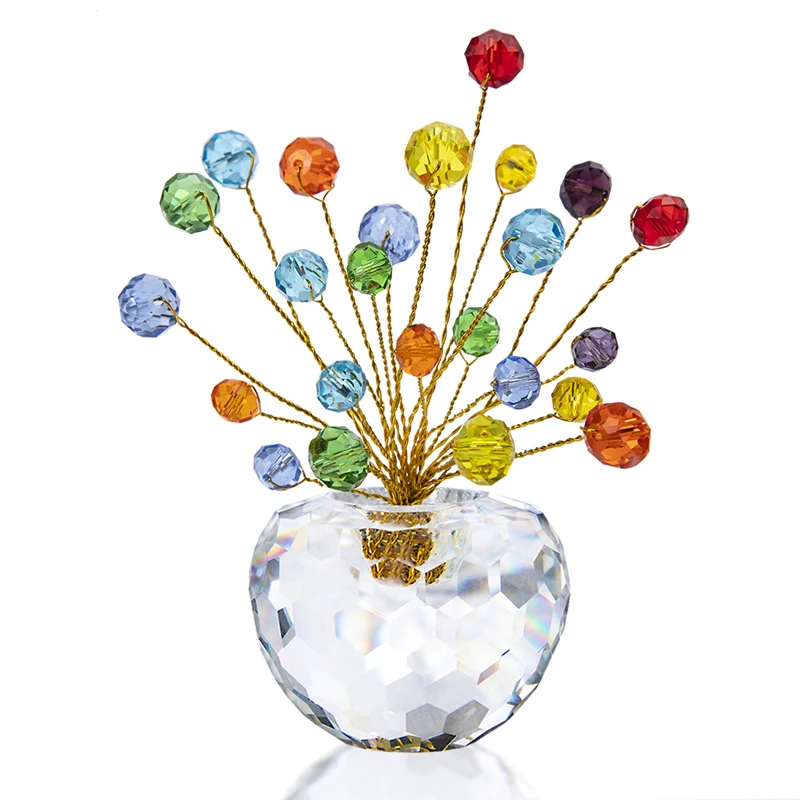 

H&D Crystal Money Tree Figurine Collection with Colorful Beads Decorative Feng Shui Office Home Table Office for Wealth & Luck