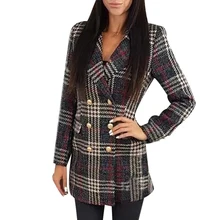 Длинное клетчатое пальто, модное женское двубортное зимнее пальто, элегантное тонкое plaszcze damskie зимнее повседневное длинное пальто abrigo mujer D25