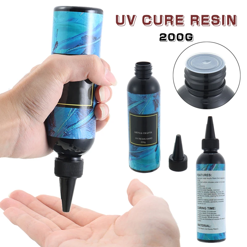 UV Resin Hard Acrylic Ultraviolet Clear Transparent Adhesive Glue For Jewelry Making Ceramic Binder Crafts 200g epoxy uv resin clear hard uv jewelry resin glue sunlight ultraviolet curing resin crystal liquid for diy kids craft dropship