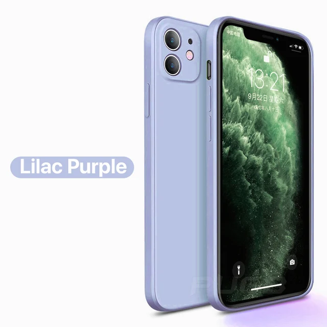 Luxury Orignal Square Soft Liquid Silicone Case For iPhone 11 12 13 Pro Max Mini X XS XR 6S 7 8 Plus SE 2020 Shockproof Cover Lilac purple