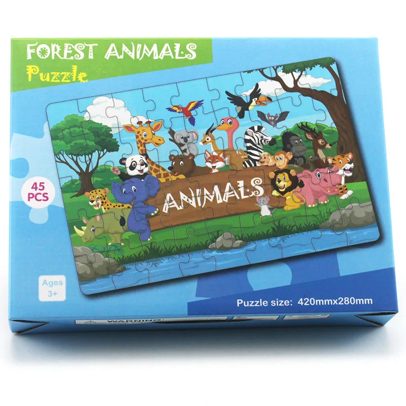 45 штук бумажные головоломки Развивающие игрушки для дети мультфильм Животные/движение/принцесса головоломки детские рождественские подарки с коробкой - Цвет: 02