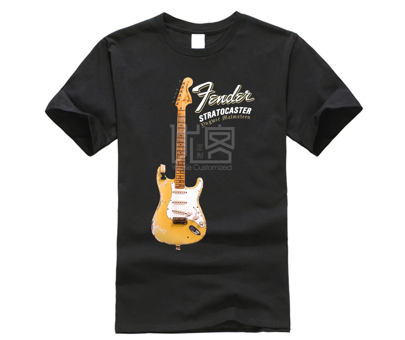 

100% Cotton Print Shirts customized T-shirt YNGWIE MALMSTEEN Stratocaster Electric Guitar T-Shirt Black