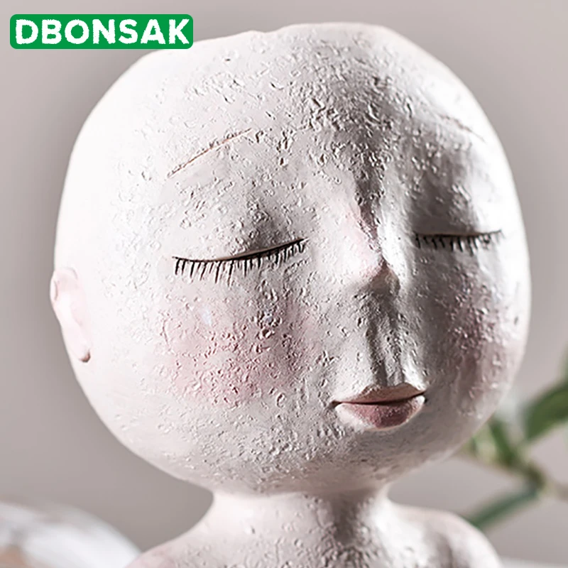 Billig Nordic Menschlichen Kopf Vase Blumentopf Puppe Form Skulptur Harz Porträt Blume Topf Kunst Vase Wohnkultur Sukkulenten Kopf Form vase