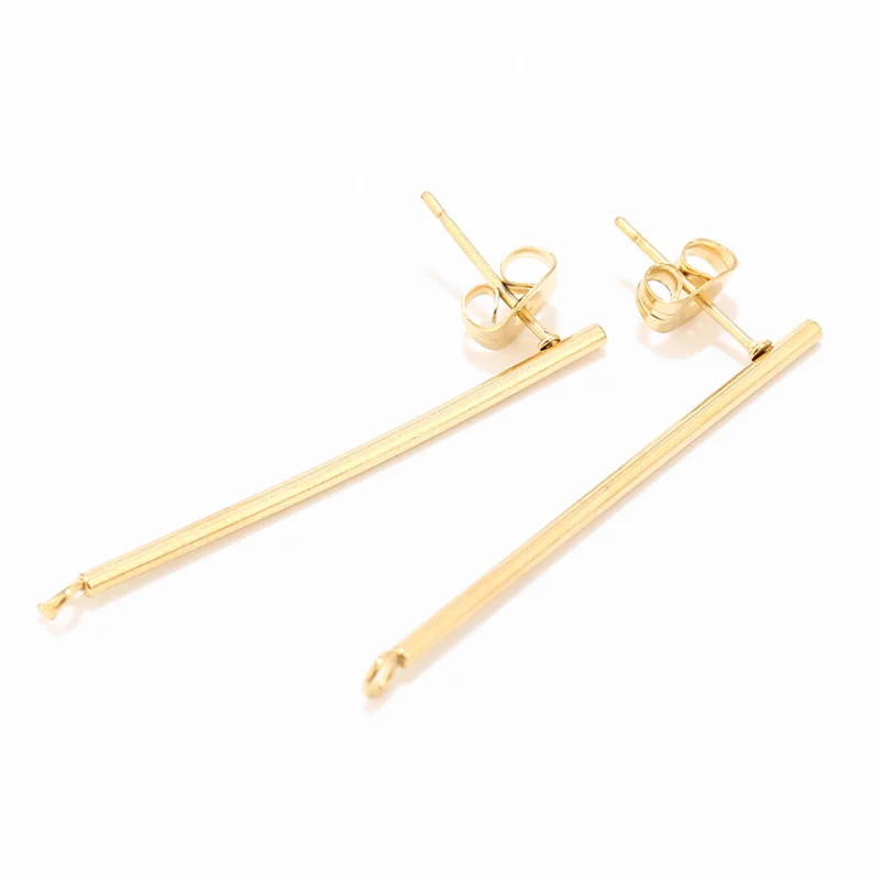 50pcs Stainless Steel Minimalist Layering Jewelry Long Thin Geometric Stick Post Earrings Findings  38mm