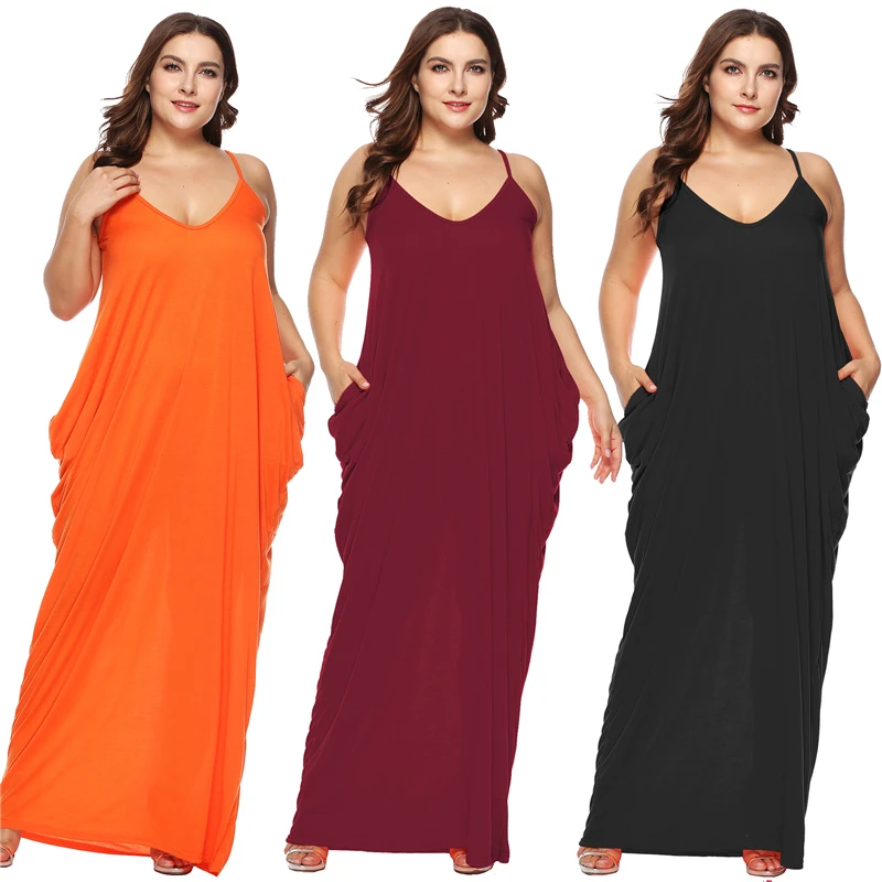 

Женское пляжное платье на бретельках, однотонное длинное платье на бретельках с глубоким V-образным вырезом