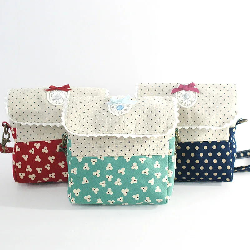 В японском стиле Mori Girl Line Колонка сумка-мессенджер с бантом кружева прогулки шопинг-Сумочка для телефона, монет Холщовая Сумка