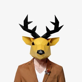 

3D Paper Model Face Mask Deer Head Animal Paper Model Toy DIY Paper Craft Model Mask Christmas Halloween Prom Party Gifts
