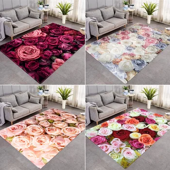 

3D Print Valentine's Day Floor Mat Pink/Red Rose Flower pattern Romantic Wedding Decor Carpets for living Room Bedroom Area Rugs