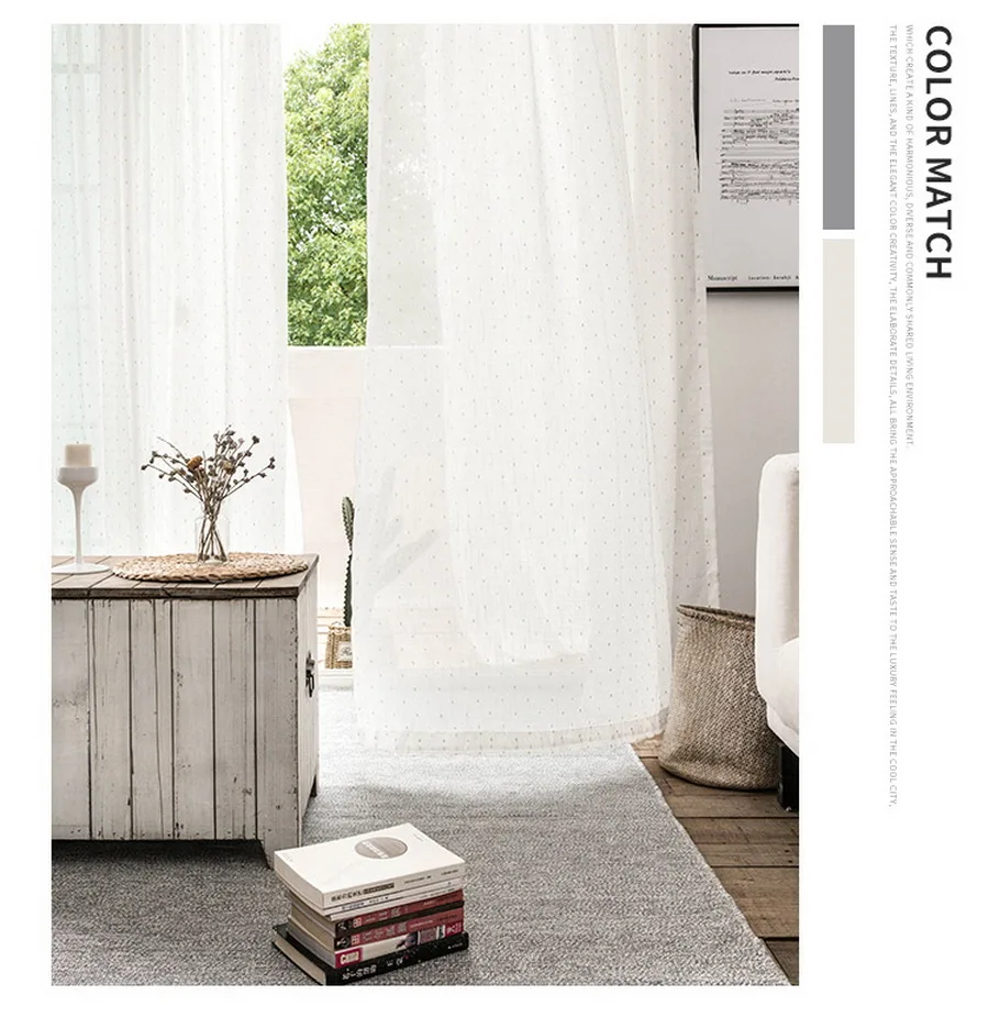 Tiyana белые льняные прозрачные шторы для гостиной тюль для спальни красочные вышитые Точки Короткие cortinas dormitorio HP84Y