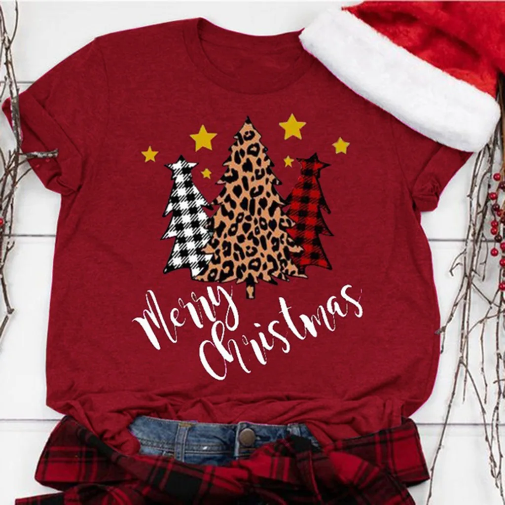 

Merry Christmas T Shirt Woman Clothes Punk Plus Size Women Tops Harajuku Print O-Neck Casual Tee Harajuku Snow Christmas Tree