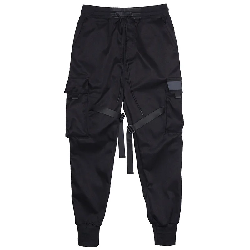 Мужские цветные черные брюки-карго с лентами, шаровары для бега, Harajuku, спортивные штаны, брюки в стиле хип-хоп