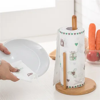 

Standing Paper Towel Holder, Bamboo Wood One Handed Tear Paper Roll Holder Kitchen Paper Towel Dispenser with Stable Base