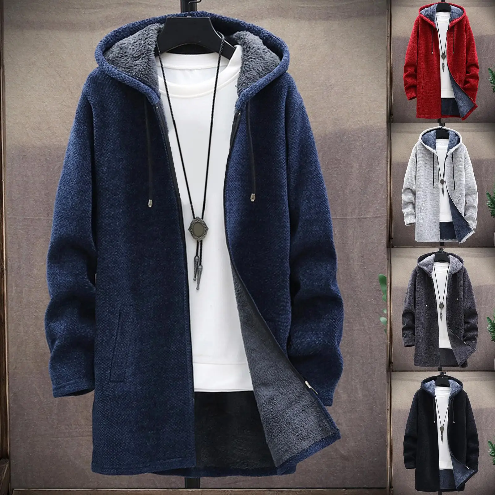 Winter Warm Jacket Men Coat Casual Coat Knitted Coat Autumn Winter Long Sleeve Plush Liner Sweater Zipper Knitted Coat680_voghion.com
