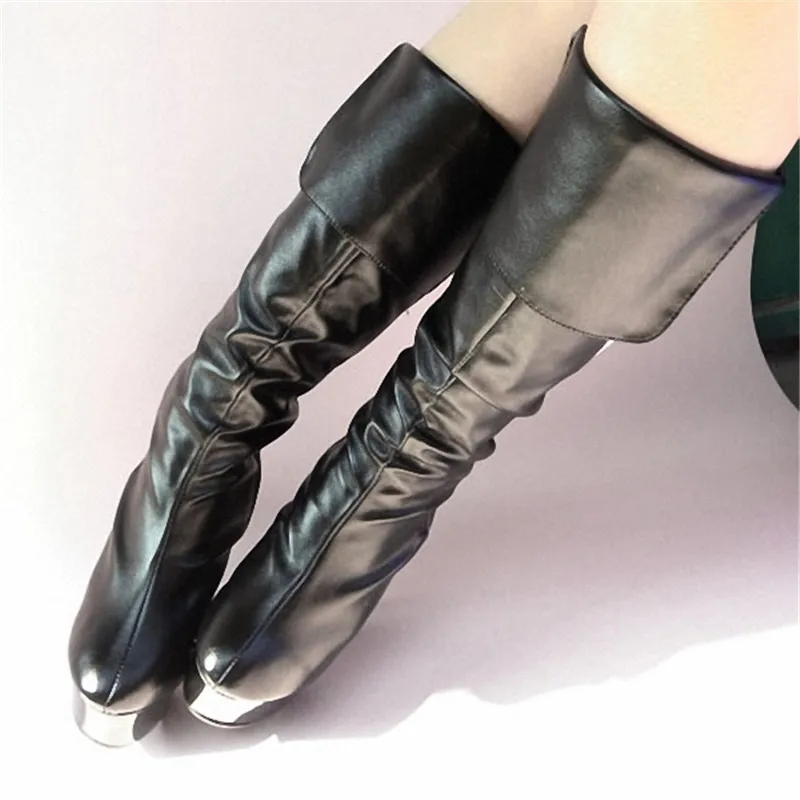 Super high heel 15cm boots, ladies platform shoes with double buckle in the middle, sexy model and knee high heels of 6in