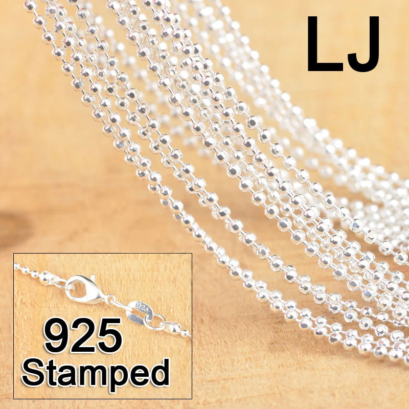 925 Sterling Silver Fashion Ball Prayer Link Chains with Lobster Clasps Necklace fit Pendant Jewelry Making Parts 20PCS 18 Inch
