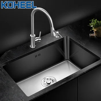 

KOHEEL Kitchen Sinks Single Bowl Sinks Undermount Kitchen Sink Handmade Single Bowl Brushed Stainless Steel Big Range FKS03