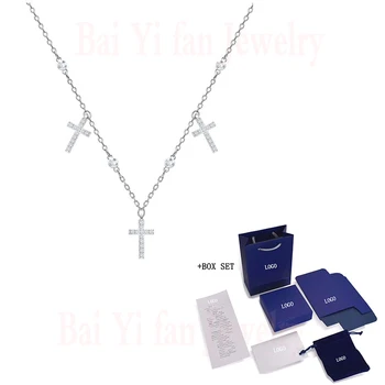 

2020 Fashion Trend SWA New Mini Cross Choker Necklace White Gold Charming Pavé Cross Decorating Women Romantic Jewelry Gifts