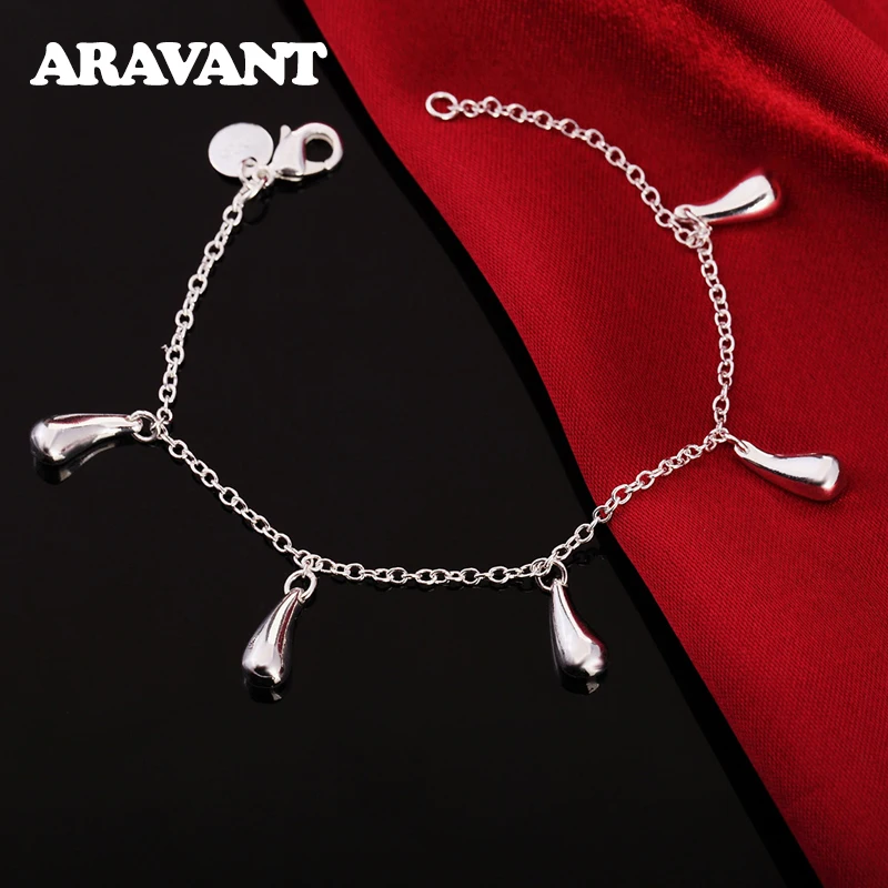 

925 Silver Water Drop Charm Bracelet Chains For Women Wedding Fashion Jewelry