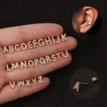 Feelgood 1 шт. 16 г Нержавеющая Сталь Ушной Хрящ Хеликс пирсинг ювелирные изделия Cz 26 английские буквы первоначальное имя Винт Назад серьги-гвоздики