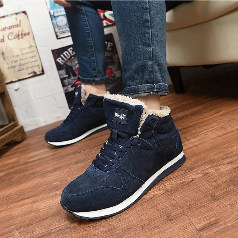 Men Boots Winter Sneakers Winter Snow Boots Man Lace-Up Suede Ankle Flat shoes Male Vulcanized winter snow boots men boots