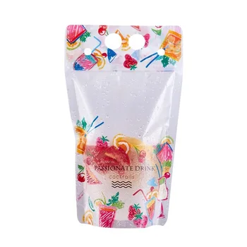 

1000pcs 500ml Fruit pattern Plastic Drink Packaging Bag Pouch for Beverage Juice Milk Coffee, with Handle and Holes for Straw