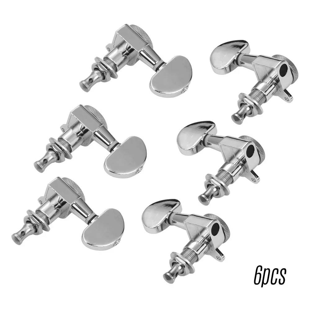 Серебристый Grover Style Silver Semicircle Guitar Tuning Pegs Tuners Machine Head 3L+3R with Mounting Screws and Ferrules Black - Цвет: Серебристый
