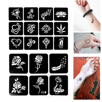 1 zestaw tatuaż z henny wzornik kwiat drążą tatuaż brokatowy szablony do malowania Pochoirs wlać Peinture Airbrush tatuaż wzornik tanie i dobre opinie 21*29cm=1 set WWA524