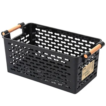 

Handle design on both sides plastic storage basket arrangement storage basket hollow design bathroom desktop cosmetics small bas