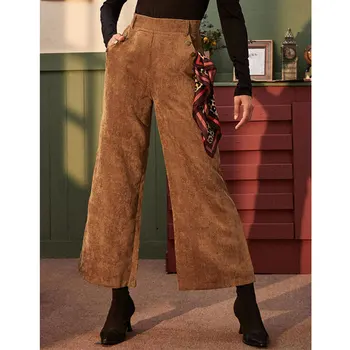 

Autumn Women Wide Leg Elastic High Waist Trousers Ladies Plain Loose Baggy Casual Pants