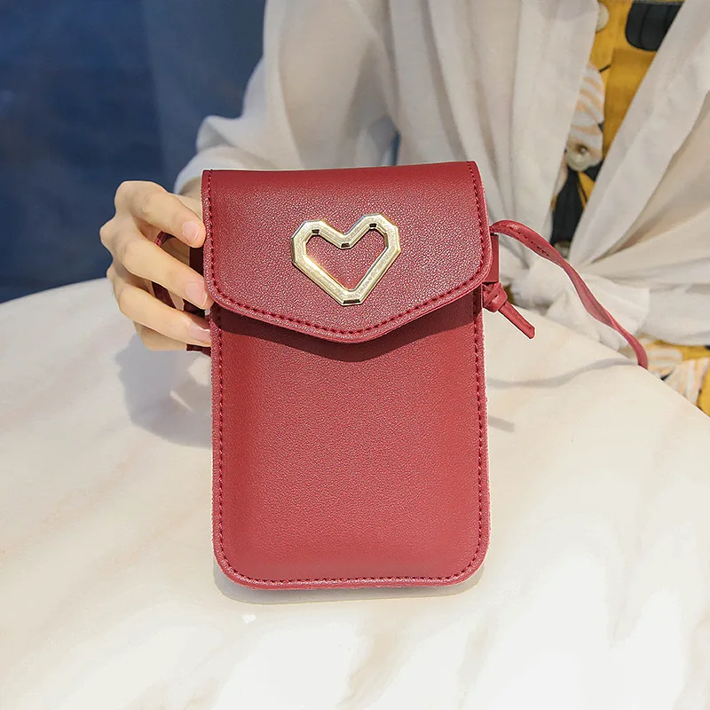 

Women's Shoulder Heart Shape Phone Bag 2019 Spring And Summer Korean-style Napa Texture New Products Shoulder Purse