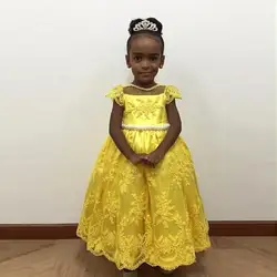 Коллекция 2020 года; цвет желтый; Потрясающие платья для первого причастия для девочек; кружево с аппликацией из жемчуга; детское вечернее