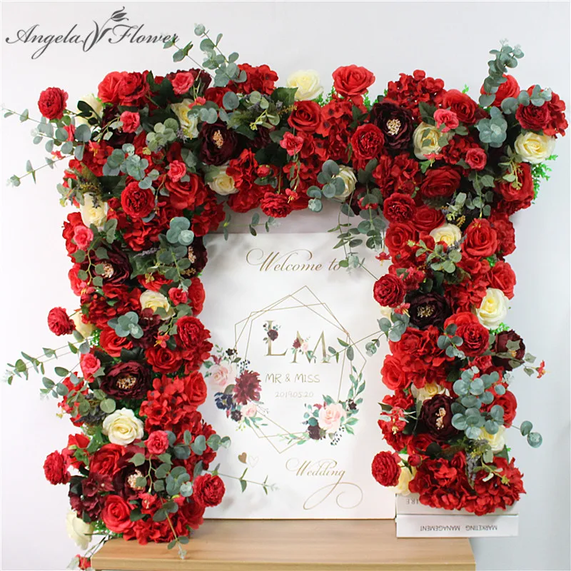 

Custom DIY rose peonies leaf hydrangea artificial flower wedding beckdrop decor arch flower arrangement road guide flower row