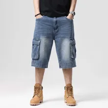 

Plus Size Hiphop Harem Shorts Men's Casual Boardshorts Straight Loose Baggy Big Pocket Streetwear Denim Clothing