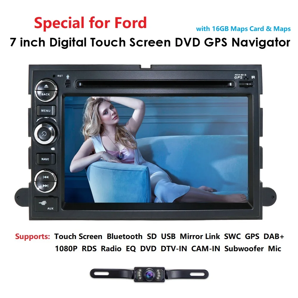 Sale Fit Ford F150 F250/350/Edge/Fusion/Mustang In Dash DVD Player GPS Navigation Stereo Radio BT Steering Wheel Ctrl DAB RDS MAP CAM 5
