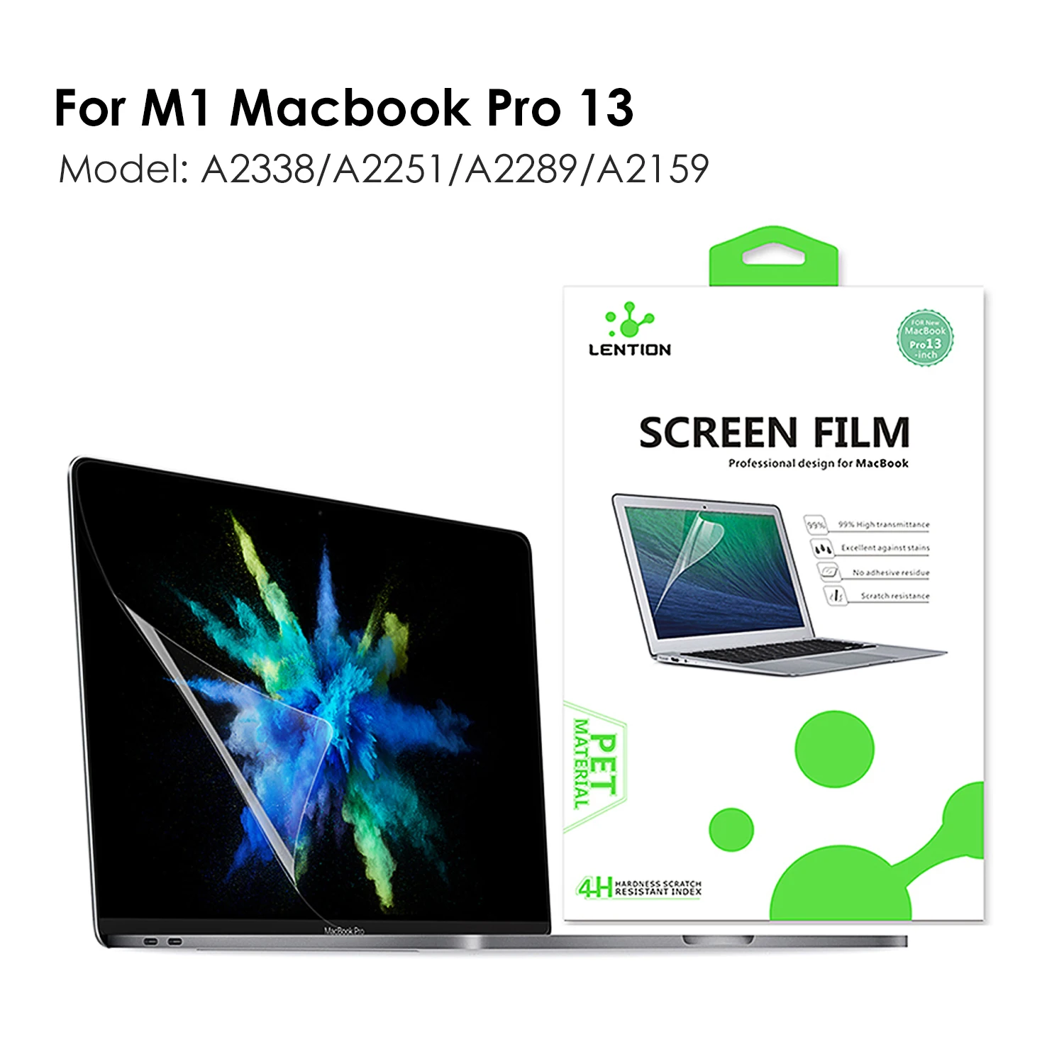 Protector de pantalla para M1MacBook Pro 13 pulgadas 2020-2016 con o w/a barra táctil A2338/A1708 HD película transparente con recubrimiento hidrófobo