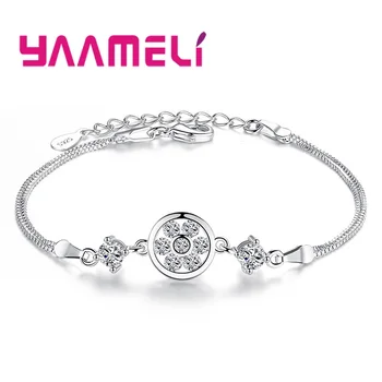 

Korean Stylish 925 Sterling Silver Women Bracelet Dazzling Purple White CZ Crystal Inlay Paved Mystic Sign Original Design