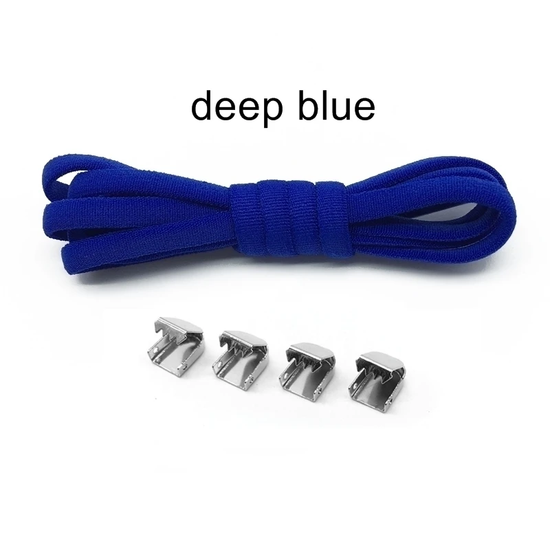 1Pair Solid Color Semicircle Shoelaces Elastic Lace No Tie Shoe Laces Kids Adult Quick Lazy Shoelace - Color: Deep blue