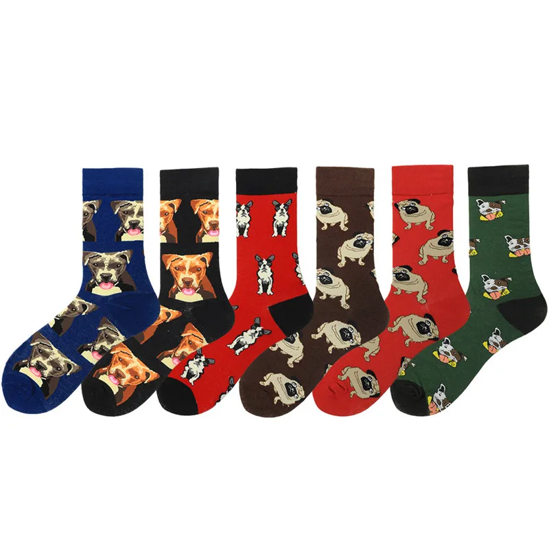 

5 pairs/lot Socks Men Cute Cartoon Bulldog Crew Sock Casual Sports Calcetines Hombre Autumn Winter Summer Funny Socks