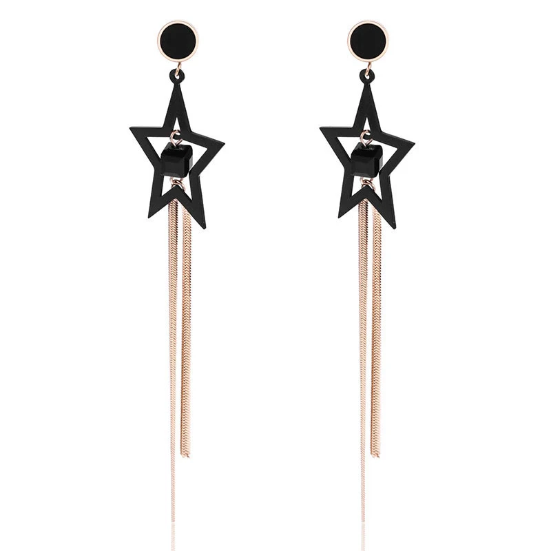 

Round Gold Pentagram Tassel Earrings for Women Stainless Steel Dangle Earring Fashion Jewelry