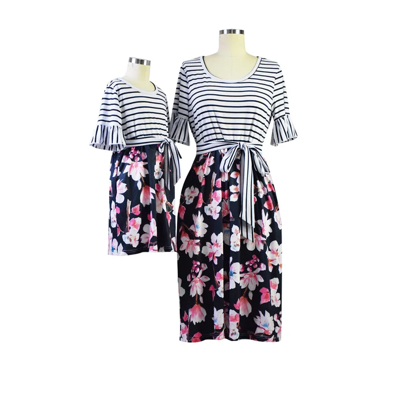 

Summer Mommy and Me Clothes Family Matching Clothes Floral Print Short Sleeve Dress Baby Girl Midi Dress Women Family Clothing