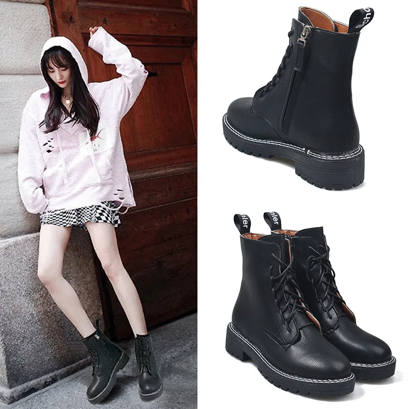 

Martin Boots Women's 2019 New Style round-Toe-Style Tube WOMEN'S Boots Star Celebrity Style Side Zipper WOMEN'S Shoes