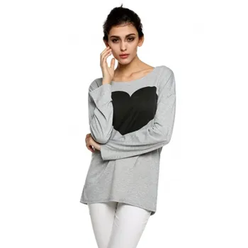 

Women's Heart Pattern T-Shirt Long Sleeve Crew Neck Tops T-Shirt Gray M L XL