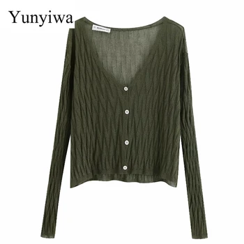 

Women Fashion V Neck Solid Color Cardigan Knitted Sweater Elegant Ladies Basic Long Sleeve Buttons Chic Thin Brand Tops