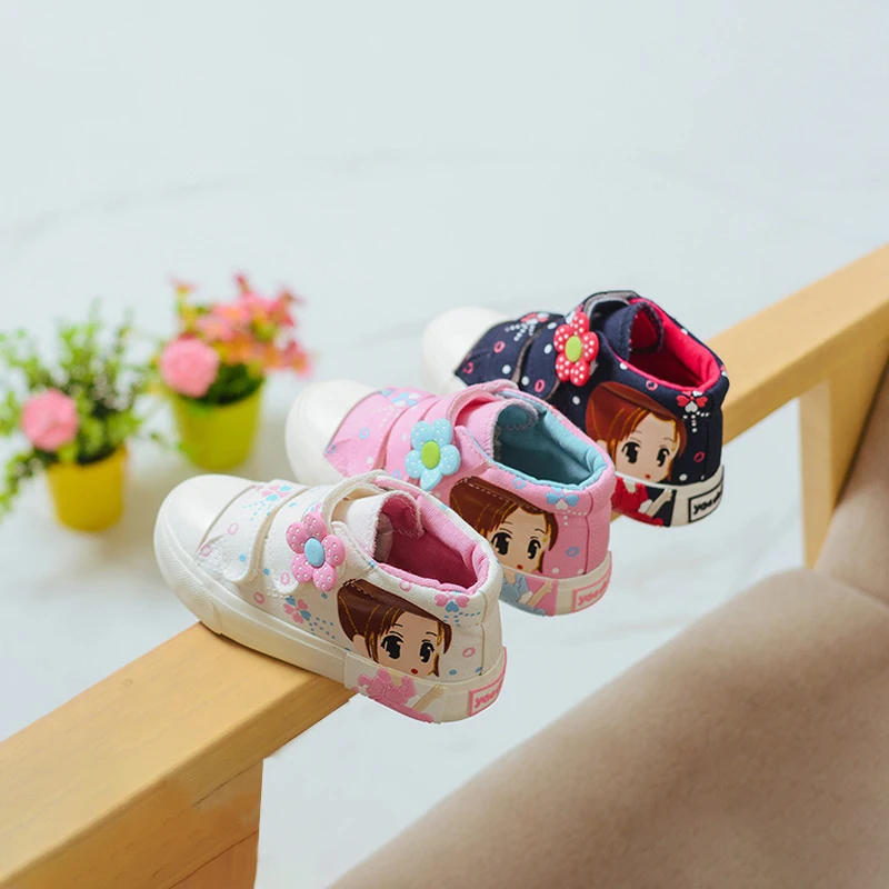 Весенне-Осенняя детская обувь для девочек, детские кроссовки с рисунком, высокие парусиновые туфли для девочек, теннисные кроссовки с цветами